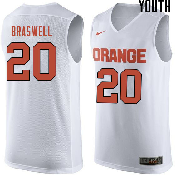 Youth #20 Robert Braswell Syracuse White College Basketball Jerseys Sale-White